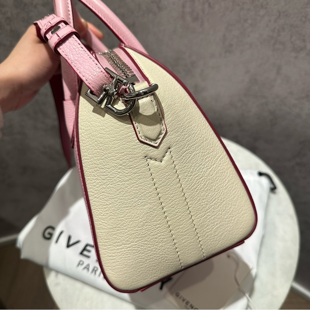 AUTH GIVENCHY PARIS PINK WHITE BICOLOR LEATHER MINI PANDORA BAG TOTE ZIP BAG - Picture 3 of 16